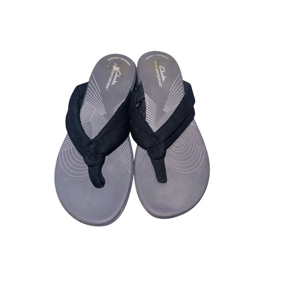 Clarks Cloudsteppers Sandals  9 Black Gray Cushioned Flip Flops Slip-On Casual - Picture 3 of 9